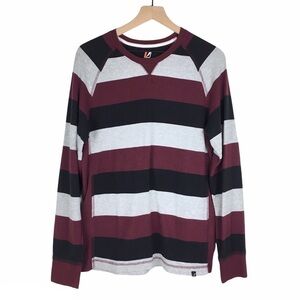 AMPLIFY Thermal Shirt Waffle Knit Long Sleeve Stripe Black Grey Burgundy Large